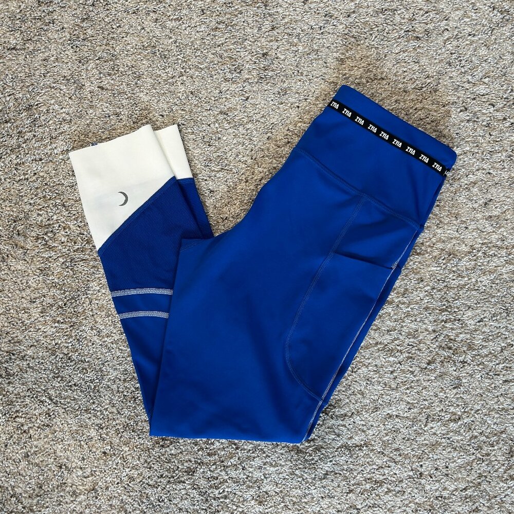 Zyia Active White on Blue Game Day Light n Tight Pocket 7/8 24" Size 6-8